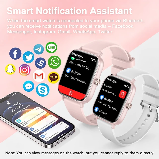 Alt view image 2 of 7 - 1.85" Smart Watch for Women - Bluetooth Call, Fitness Watch DIY Dial(Pink) Heart Rate, Sleep Monitor, Pedometer, 120+Sports, DIY Watch Faces, IP68 Waterproof, Android/iOS Compatible Female Function
