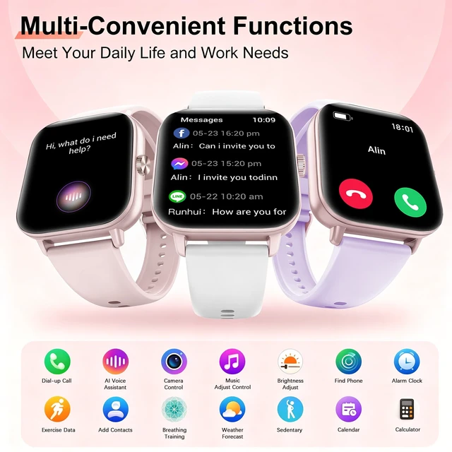 Alt view image 4 of 7 - 1.85" Smart Watch for Women - Bluetooth Call, Fitness Watch DIY Dial(Pink) Heart Rate, Sleep Monitor, Pedometer, 120+Sports, DIY Watch Faces, IP68 Waterproof, Android/iOS Compatible Female Function