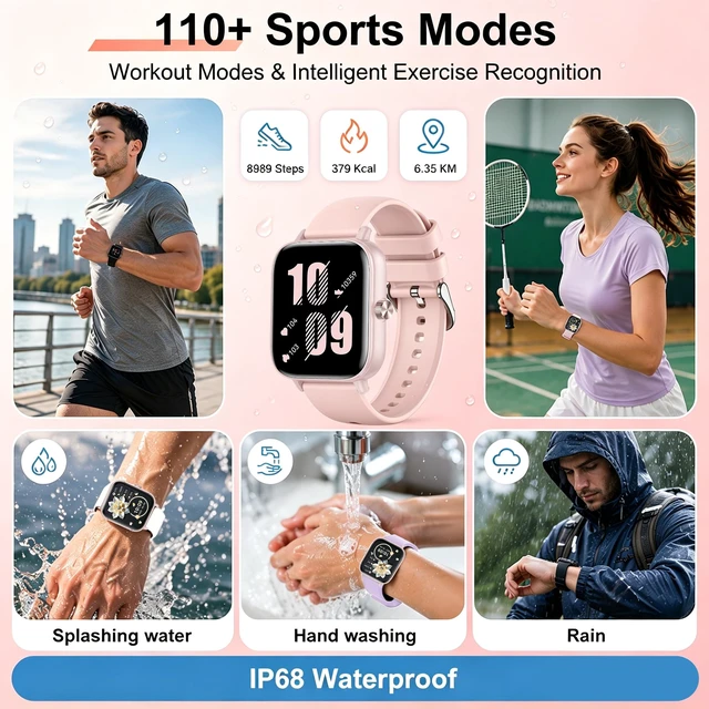 Alt view image 5 of 7 - 1.85" Smart Watch for Women - Bluetooth Call, Fitness Watch DIY Dial(Pink) Heart Rate, Sleep Monitor, Pedometer, 120+Sports, DIY Watch Faces, IP68 Waterproof, Android/iOS Compatible Female Function