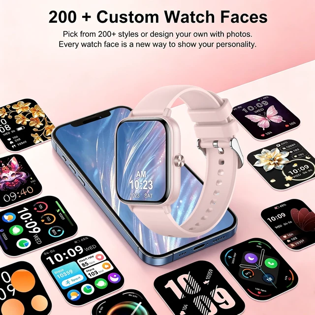 Alt view image 6 of 7 - 1.85" Smart Watch for Women - Bluetooth Call, Fitness Watch DIY Dial(Pink) Heart Rate, Sleep Monitor, Pedometer, 120+Sports, DIY Watch Faces, IP68 Waterproof, Android/iOS Compatible Female Function
