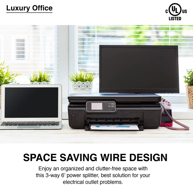 Alt view image 5 of 6 - 3 Way Power Splitter and 6' Extension Cord, 3 Pack Angled Plug (1, 6 Foot)