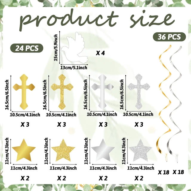 Alt view image 2 of 7 - 60 Pcs First Communion Hanging Swirls God Bless Baptism Decorations Gold and White Peace Pigeon Cross Swirls for Spring Wedding Bridal Baby Shower Birthday Religious Christian Tea Party Decorations