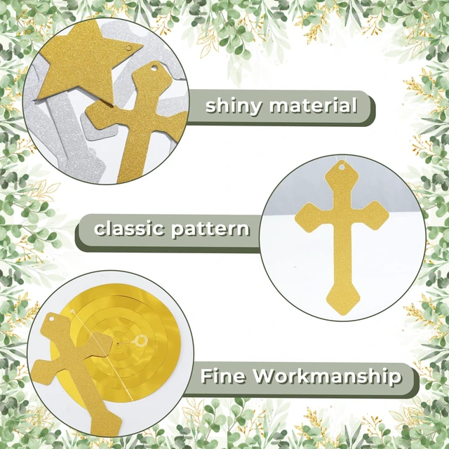 Alt view image 4 of 7 - 60 Pcs First Communion Hanging Swirls God Bless Baptism Decorations Gold and White Peace Pigeon Cross Swirls for Spring Wedding Bridal Baby Shower Birthday Religious Christian Tea Party Decorations