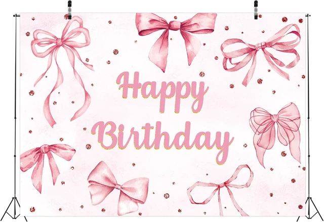 Alt view image 6 of 7 - Pink Bow Happy Birthday Backdrop Coquette Birthday Party Photography Background for Girls Women Cute Bachelorette Party Baby Shower Decoration Banner (82x59 inch (7x5FT))