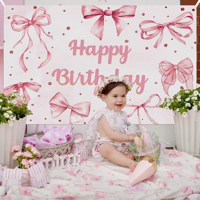 Alt view image 5 of 7 - Pink Bow Happy Birthday Backdrop Coquette Birthday Party Photography Background for Girls Women Cute Bachelorette Party Baby Shower Decoration Banner (82x59 inch (7x5FT))