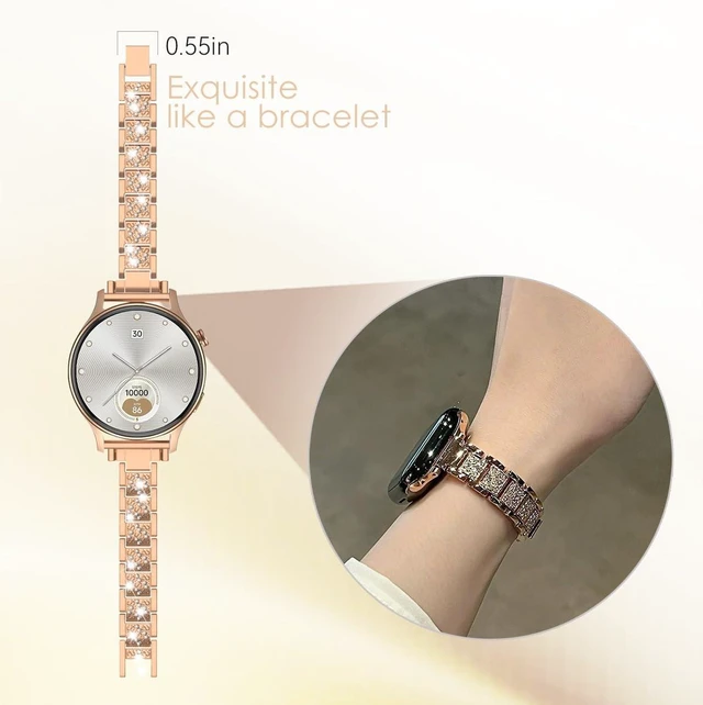 Alt view image 4 of 6 - Bands Compatible with Fitpolo AR-01 Smartwatch Band for Women, Metal Jewelry Sparkly Diamond Thin Replacement Compatible for aeac AR-01 Smartwatch