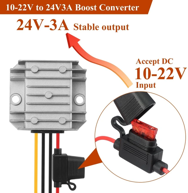 Alt view image 2 of 7 - 10-22V to 24V 3A 72W DC-DC Boost Converter, Waterproof & Shockproof Voltage Step-Up Power Supply, Dustproof for Solar Panel, Truck, RV, Marine, Off-Grid System