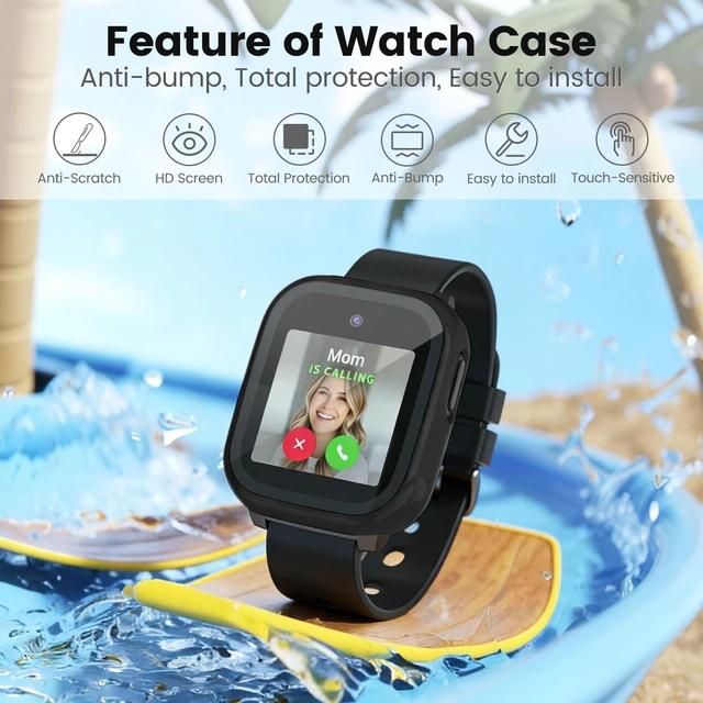 Alt view image 5 of 7 - 2 Pack Screen Protector Compatible with Cosmo Jr Track 5 Bumper Case with Scratch-Resistant Tempered Glass, Smartwatch Accessories