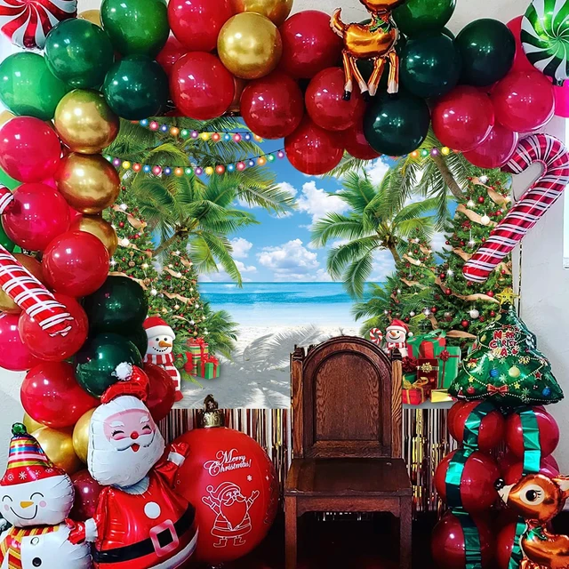 Alt view image 5 of 7 - July Christmas Backdrop Summer Beach Palm Christmas Tree Snowman Photography Background Tropical Hawaiian Xmas Family Birthday Holiday Party Decorations Banner Photo Props (8x6FT)