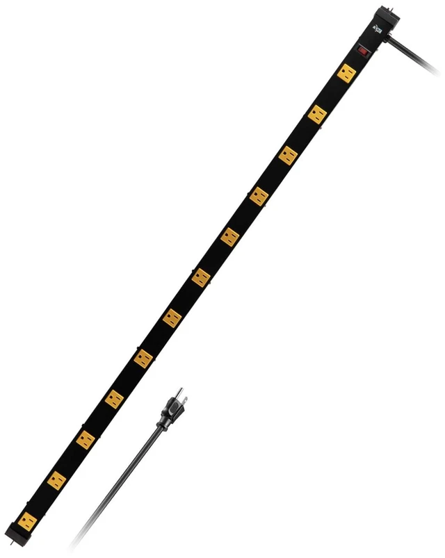 Main image of 12 Outlet Heavy Duty Workshop Metal Power Strip with 3-Foot Long Extension Cord with Circuit Breaker, for Workshop and Industrial use, ETL Certified,Black