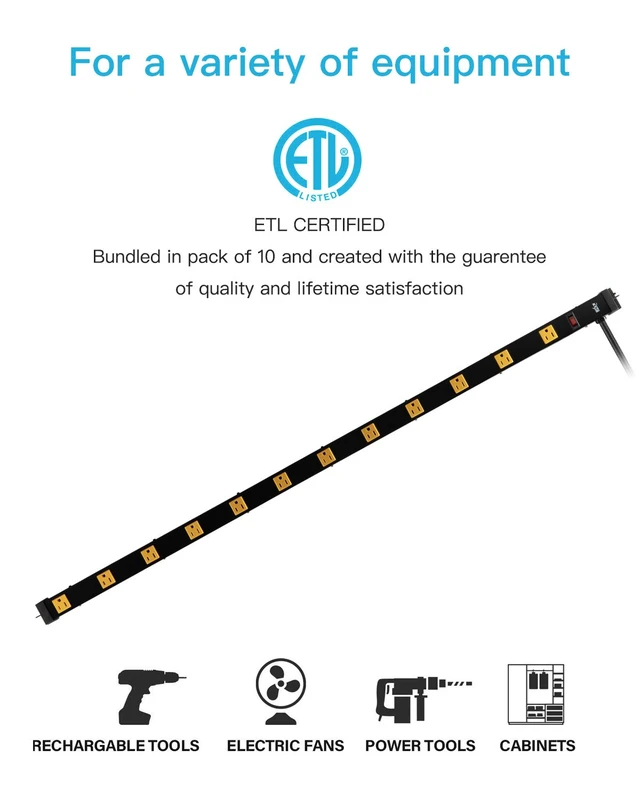 Alt view image 5 of 6 - 12 Outlet Heavy Duty Workshop Metal Power Strip with 3-Foot Long Extension Cord with Circuit Breaker, for Workshop and Industrial use, ETL Certified,Black