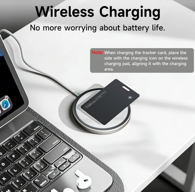 Alt view image 4 of 7 - MergeCard, Works with Apple Find My (iOS) & Google Find Hub (Android), for Wallet & Passport Rechargeable Wireless Charging, IPX68 Waterproof, Thin Tracker Card (1 Pack)
