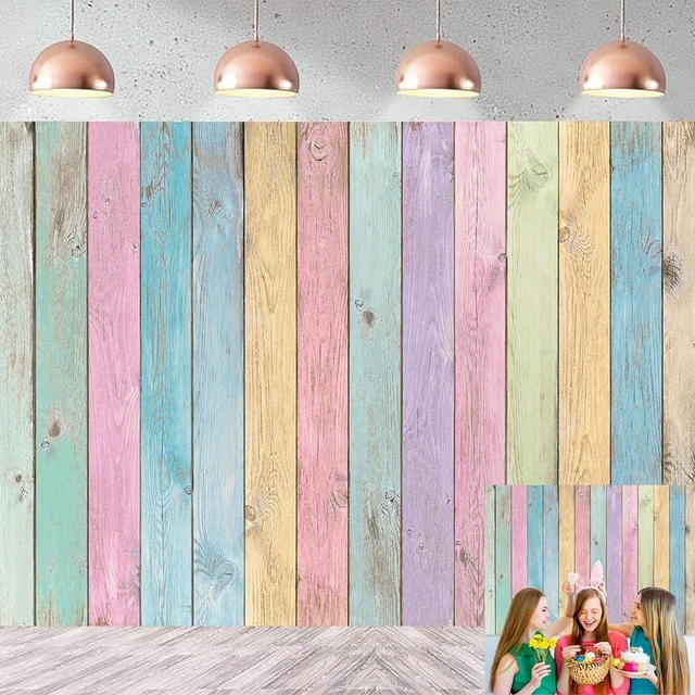 Main image of Colorful Wood Photography Backdrops Easter Pastel Rustic Rainbow Wood Spring Background Girls Boys Kids Baby Portrait Baby Shower Birthday Party Decorations Photo Props (8x6FT)