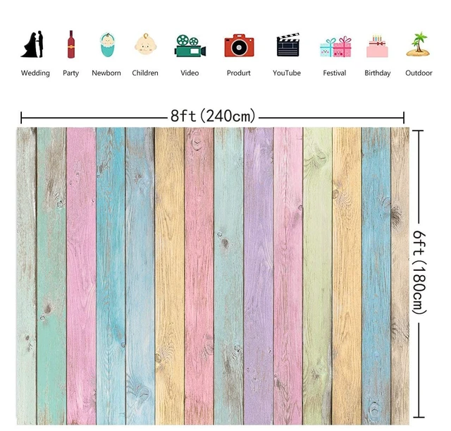 Alt view image 7 of 7 - Colorful Wood Photography Backdrops Easter Pastel Rustic Rainbow Wood Spring Background Girls Boys Kids Baby Portrait Baby Shower Birthday Party Decorations Photo Props (8x6FT)