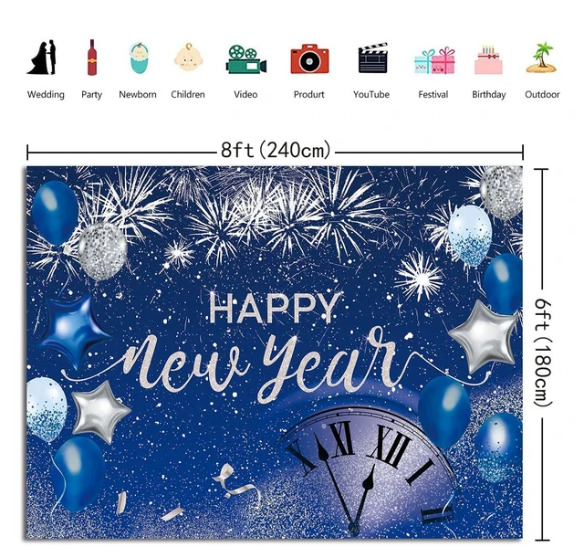 Alt view image 6 of 7 - Blue Happy New Year Backdrop 2027 New Year Eve Party Photography Background 8X6FT Fireworks New Years Banner Navy Blue Silver Glitter Sequin 2027 New Years Countdown Party Decorations Supplies Banner