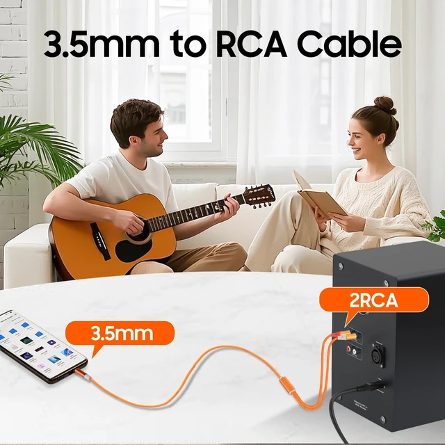 Alt view image 2 of 7 - 3.5mm to RCA Cable,2 RCA to 3.5mm AUX Cable for HiFi Systems, Speakers, MP3 Players, TVs, Computers, Smartphone, Home Theaters, Tablets, Amplifiers, Sound Bars, etc. 16.5ft/2 Pack