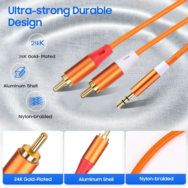 Alt view image 4 of 7 - 3.5mm to RCA Cable,2 RCA to 3.5mm AUX Cable for HiFi Systems, Speakers, MP3 Players, TVs, Computers, Smartphone, Home Theaters, Tablets, Amplifiers, Sound Bars, etc. 16.5ft/2 Pack