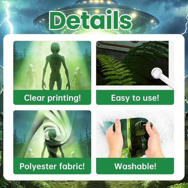 Alt view image 7 of 7 - UFO Alien Backdrop Alien Party Decorations Banner 6 x 3.6 ft Polyester Fabric, Alien Flying Saucer Photography Background Spacecraft Science Fiction Theme Party Supplies for Boys
