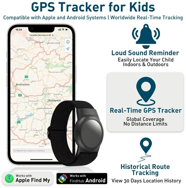 Alt view image 2 of 7 - GPS Tracker for Kids, Real-Time GPS Tracking Device for Kids, Works with iOS Find My & Android Find Hub, No Monthly Fee & No SIM Card, Wearable Wristband and Keychain Design, Lightweight