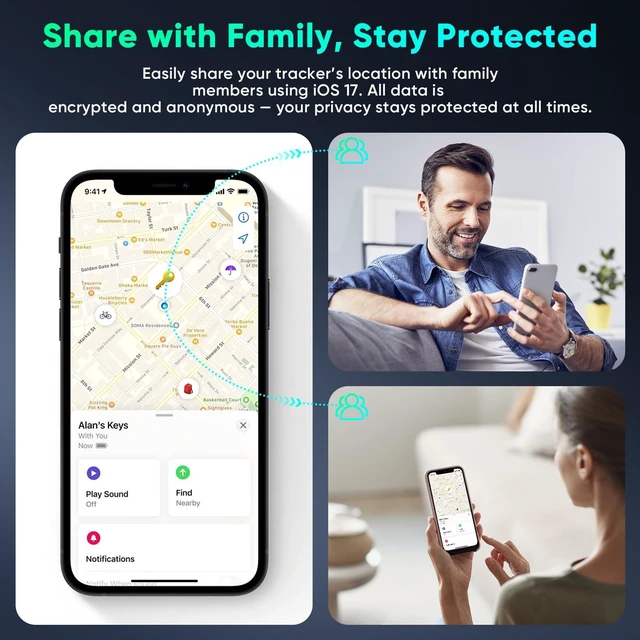 Alt view image 2 of 7 - 4-Pack Tracker Tags Item Finder for Apple Find My, MFi Certified, iOS Only Hooks Included, IP67 Waterproof Bluetooth Item Finders for Keys, Wallets, Luggage and Backpacks; 4-Pack in Black