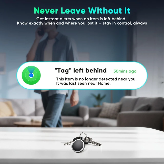 Alt view image 6 of 7 - 4-Pack Tracker Tags Item Finder for Apple Find My, MFi Certified, iOS Only Hooks Included, IP67 Waterproof Bluetooth Item Finders for Keys, Wallets, Luggage and Backpacks; 4-Pack in Black