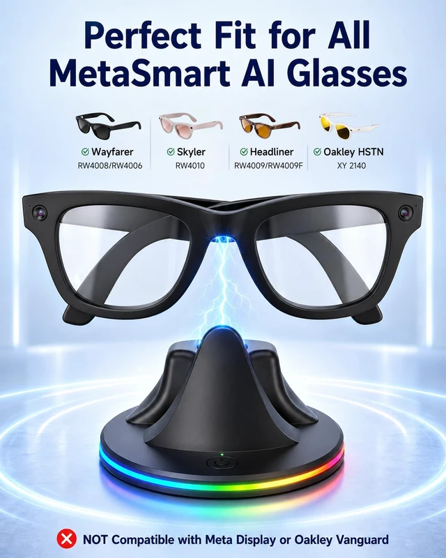 Alt view image 2 of 7 - Charging Dock for Ray-Ban Meta & Oakley Meta HSTN Smart Glasses 7-color RGB ambient light separate LED indicator USB-C fast charging slim design for bedroom office and travel use