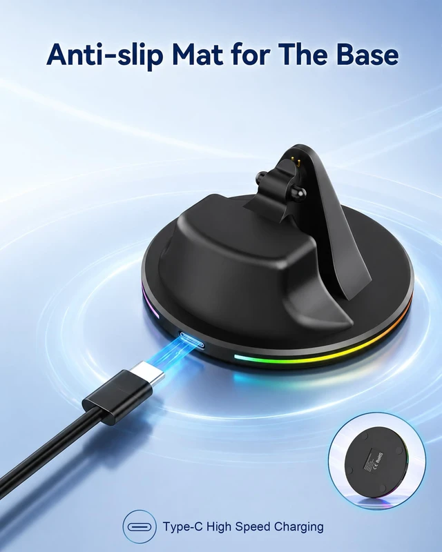 Alt view image 3 of 7 - Charging Dock for Ray-Ban Meta & Oakley Meta HSTN Smart Glasses 7-color RGB ambient light separate LED indicator USB-C fast charging slim design for bedroom office and travel use