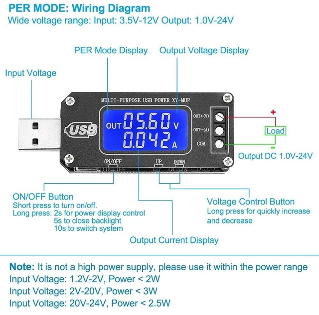 Alt view image 2 of 7 - DC-DC CNC USB Step Up/Down Power Supply Regulator Module 3.5V-12V to 1.0V-24V 2-3W, Adjustable Boost Buck Voltage Converter Digital Display Voltmeter Ammeter Battery Capacity Tester