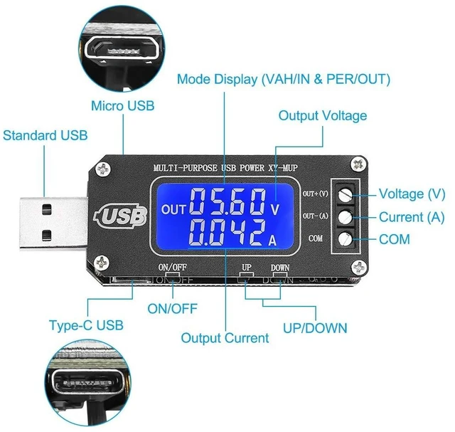 Alt view image 4 of 7 - DC-DC CNC USB Step Up/Down Power Supply Regulator Module 3.5V-12V to 1.0V-24V 2-3W, Adjustable Boost Buck Voltage Converter Digital Display Voltmeter Ammeter Battery Capacity Tester