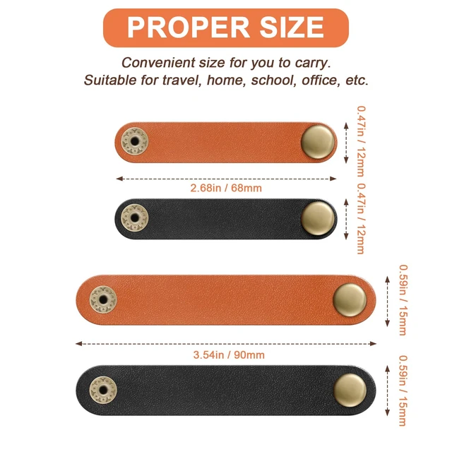 Alt view image 2 of 7 - 52 Pieces PU Leather Cable Straps, Black, Brown