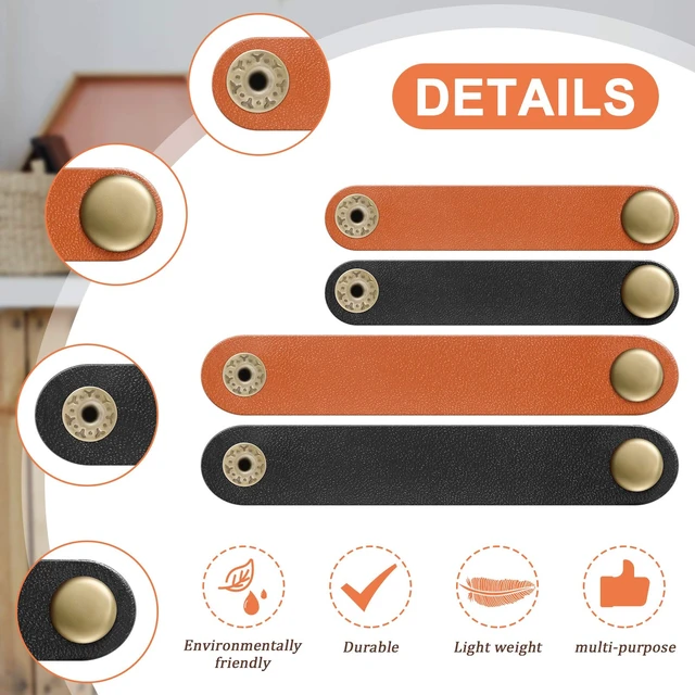 Alt view image 3 of 7 - 52 Pieces PU Leather Cable Straps, Black, Brown