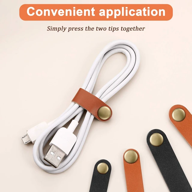 Alt view image 4 of 7 - 52 Pieces PU Leather Cable Straps, Black, Brown