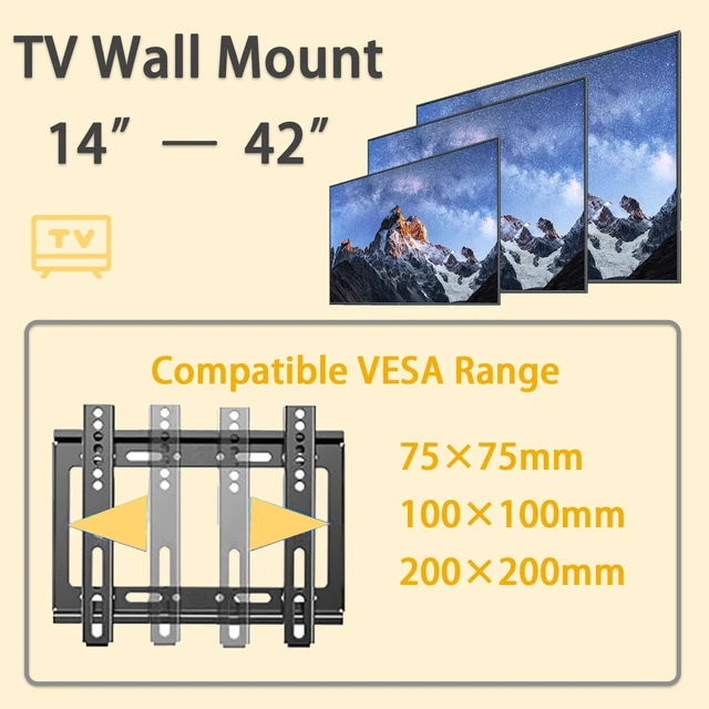 Alt view image 4 of 7 - TV Wall Mount Bracket for 14-42 Inch TV Universal Fit for Flat Panel LED LCD OLED TVs Max VESA 200x200mm Maximum Weight Capacity 55 lbs (14-42 Inch)