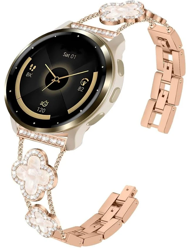 Main image of Compatible for Garmin Venu 4 45mm/Venu 3/Venu 2/Vivoactive 4 Bands, Women 22mm Four Leaf Clover Rhinestone Bling Wristband Chain Strap for Forerunner 570-47mm/Forerunner 265/255/935/945