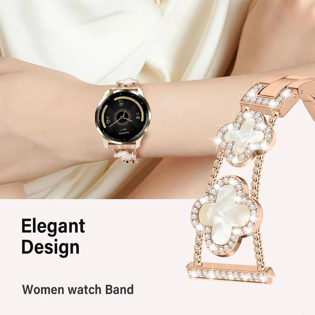 Alt view image 2 of 5 - Compatible for Garmin Venu 4 45mm/Venu 3/Venu 2/Vivoactive 4 Bands, Women 22mm Four Leaf Clover Rhinestone Bling Wristband Chain Strap for Forerunner 570-47mm/Forerunner 265/255/935/945