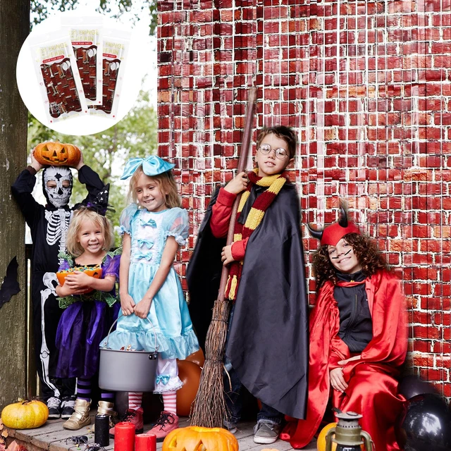 Alt view image 4 of 7 - 5 Pack 79" x 40"Red Brick Wall Backdrop Tinsel Foil Fringe Curtains Halloween Brick Wall Backdrop Curtain,Photo Booth Backdrop,Magical Themed Door Hanging,Halloween,Christmas, Party Decor