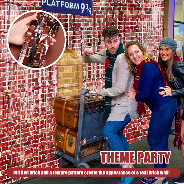 Alt view image 5 of 7 - 5 Pack 79" x 40"Red Brick Wall Backdrop Tinsel Foil Fringe Curtains Halloween Brick Wall Backdrop Curtain,Photo Booth Backdrop,Magical Themed Door Hanging,Halloween,Christmas, Party Decor