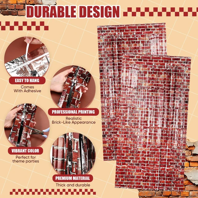 Alt view image 3 of 7 - 5 Pack 79" x 40"Red Brick Wall Backdrop Tinsel Foil Fringe Curtains Halloween Brick Wall Backdrop Curtain,Photo Booth Backdrop,Magical Themed Door Hanging,Halloween,Christmas, Party Decor