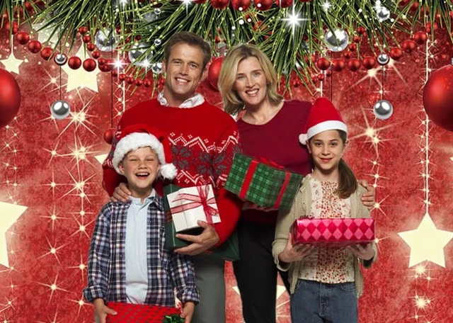 Alt view image 2 of 3 - Red Christmas Photography Backdrop 10x8FT Christmas Star Bauble Pine Decor, Xmas/Holiday Gathering/Family Party Backdrop, Lightweight Vinyl, Easy Hang & Wipe Clean