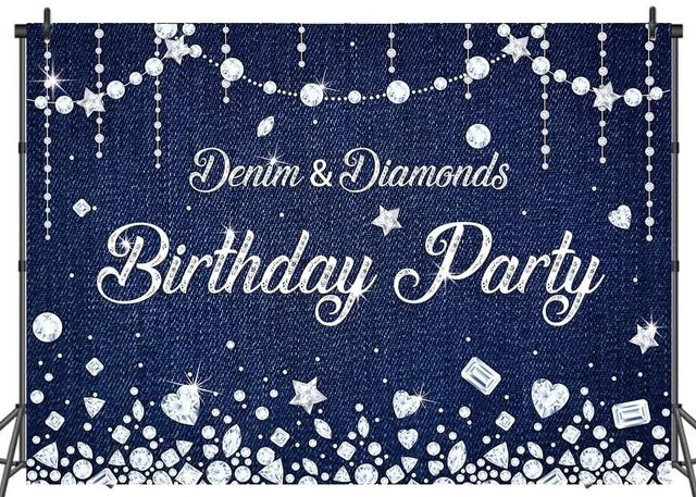 Main image of Navy Blue Denim and Diamonds Birthday Party Backdrop 8x6ft Diamonds Happy Birthday Denim Photography Background Banner Party Decorations