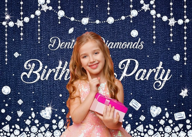 Alt view image 5 of 6 - Navy Blue Denim and Diamonds Birthday Party Backdrop 8x6ft Diamonds Happy Birthday Denim Photography Background Banner Party Decorations