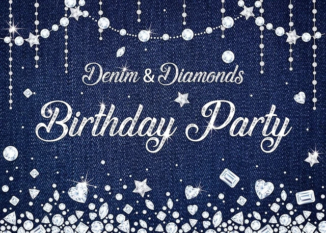 Alt view image 6 of 6 - Navy Blue Denim and Diamonds Birthday Party Backdrop 8x6ft Diamonds Happy Birthday Denim Photography Background Banner Party Decorations
