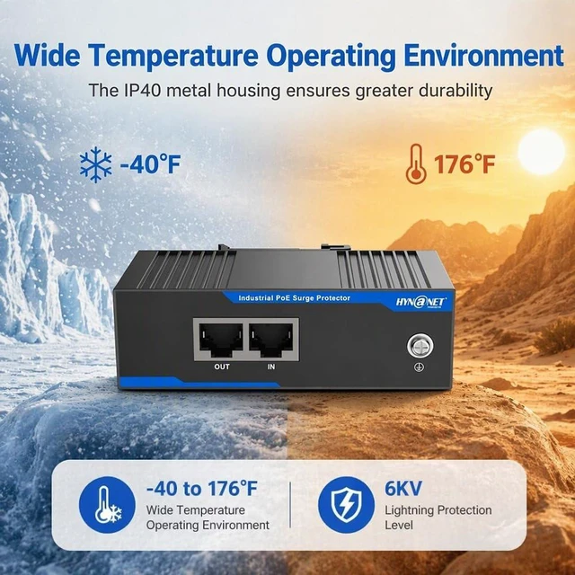 Alt view image 4 of 7 - Gigabit PoE+ Ethernet Surge Protector 6KV Industrial Lightning Suppressor 10/100/1000 Mbps, -40°F to 176°F, 30W PoE+ RJ45, CAT5/CAT6 LAN Network Thunder Arrestor, DIN Rail Mount
