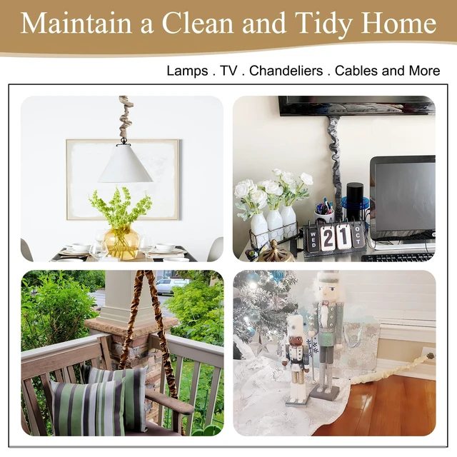Alt view image 6 of 7 - Cord Cable Concealer Great for Lamps - Chandelier Chain Cover Electirc Wire Protector with Sticky Tape Home Decor Sleeve Organizer for PC Office/Computer/Home Theater, Camel Beige, 48 Inch 1 Pc