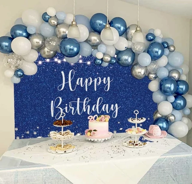Alt view image 2 of 5 - Royal Blue and Silver Glitter Spots Happy Birthday Backdrop 7x5FT Glitter Diamond Birthday Decor, Birthday Party Backdrop, Polyester, 4 Copper Grommets, HD Print, Reusable