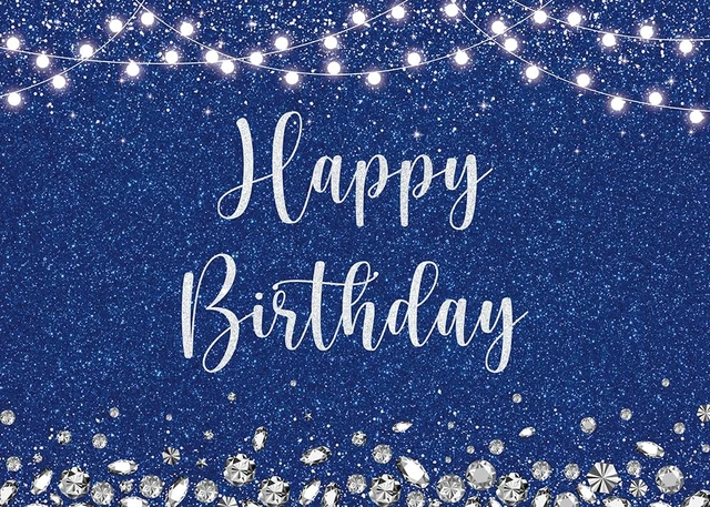 Alt view image 5 of 5 - Royal Blue and Silver Glitter Spots Happy Birthday Backdrop 7x5FT Glitter Diamond Birthday Decor, Birthday Party Backdrop, Polyester, 4 Copper Grommets, HD Print, Reusable