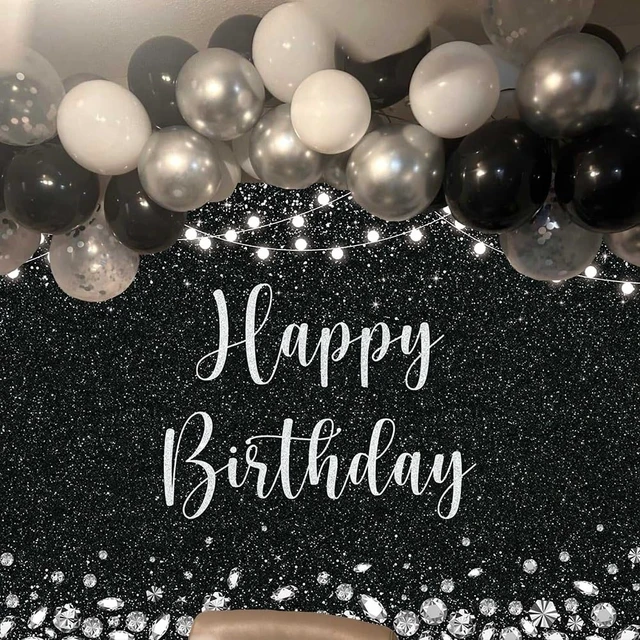 Alt view image 3 of 5 - Black and Silver Glitter Spots Happy Birthday Backdrop 7x5FT Glitter Diamond Birthday Decor, Birthday Party Backdrop, Lightweight Vinyl Material, Easy to Suspend & Wipe Clean