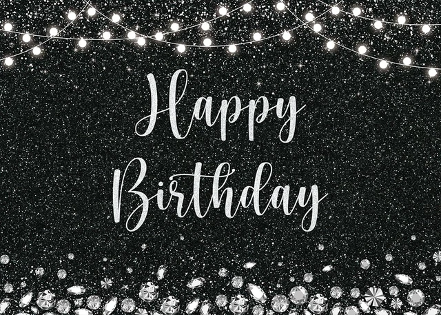 Alt view image 5 of 5 - Black and Silver Glitter Spots Happy Birthday Backdrop 7x5FT Glitter Diamond Birthday Decor, Birthday Party Backdrop, Lightweight Vinyl Material, Easy to Suspend & Wipe Clean
