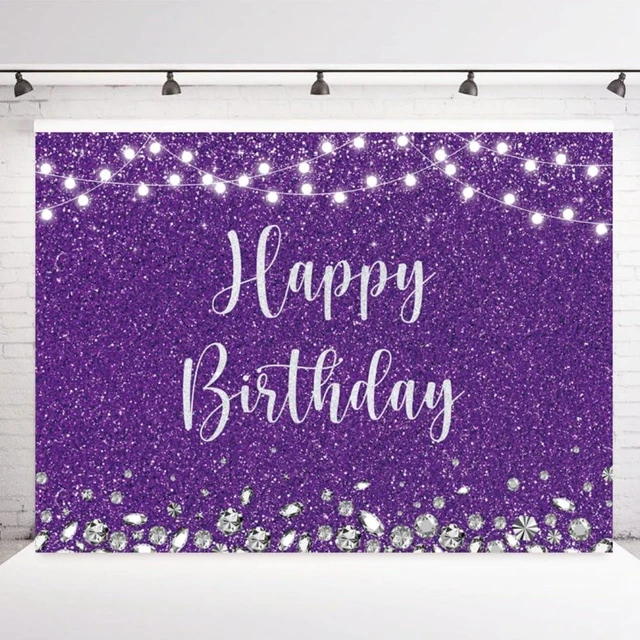 Main image of Purple and Silver Glitter Spots Happy Birthday Backdrop 7x5FT Glitter Diamond Birthday Decor, Birthday Party Backdrop, Polyester, 4 Copper Grommets, HD Print, Reusable