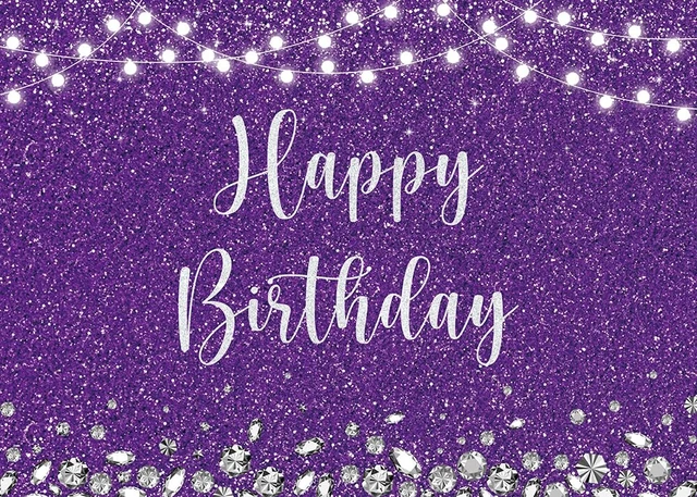Alt view image 5 of 5 - Purple and Silver Glitter Spots Happy Birthday Backdrop 7x5FT Glitter Diamond Birthday Decor, Birthday Party Backdrop, Polyester, 4 Copper Grommets, HD Print, Reusable